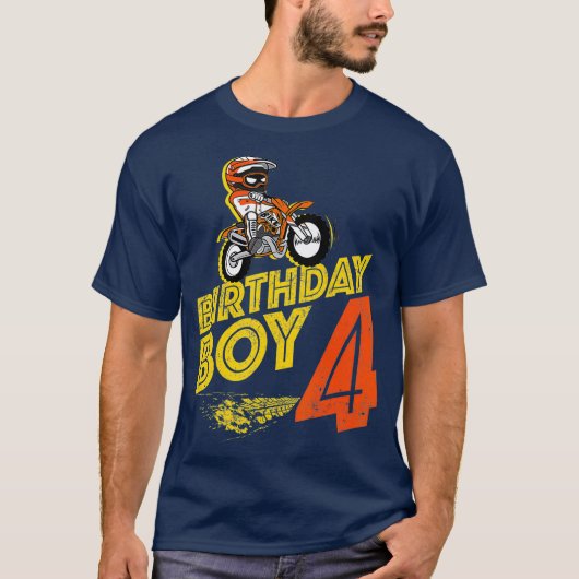 キッズ4thバースデーボーイズバイクバイクもしくは自転車に乗る人4年 tシャツ (正面)