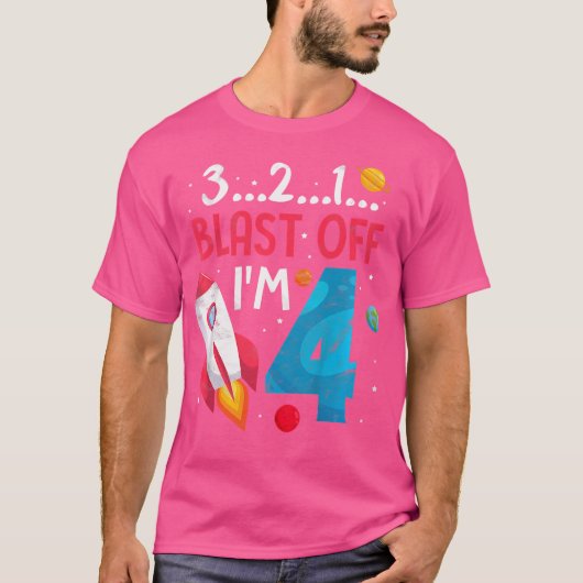 キッズ4th誕生日かわいい天文学ロケット宇宙 tシャツ (正面)