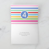 キッズ4th誕生日かわいい虹の写真ハートブルー カード (内部)