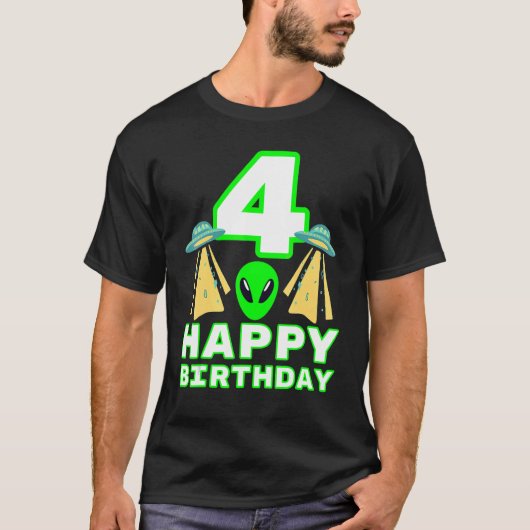 キッズ4th誕生日エイリアン4歳の男の子または女の子Ufo Tシャツ (正面)