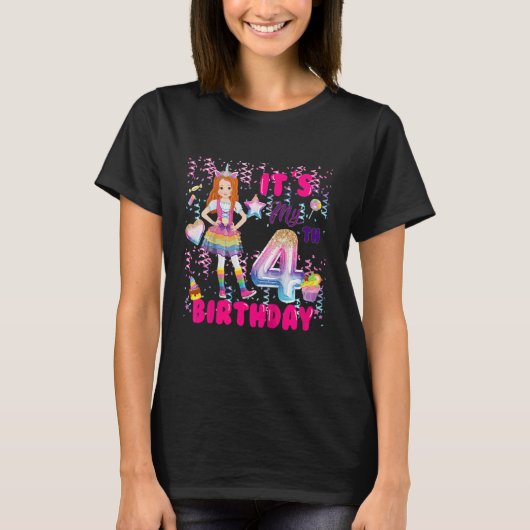 キッズ4th誕生日ガールズ4年赤毛第4日B日 Tシャツ (正面)