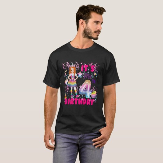 キッズ4th誕生日ガールズ4年赤毛第4日B日 Tシャツ (正面フル)
