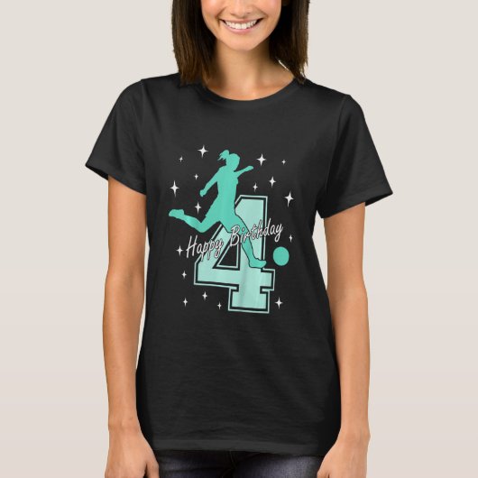キッズ4th誕生日サッカー遊の女の子 tシャツ (正面)
