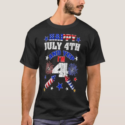 キッズ4th誕生日7月4日パーティーハッピー4th Y Tシャツ (正面)