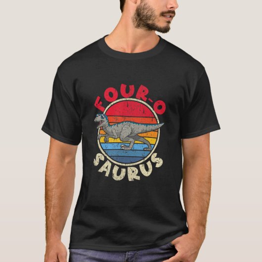 キッズ4th誕生日Four O Saurus I Velociraptor I F Tシャツ (正面)