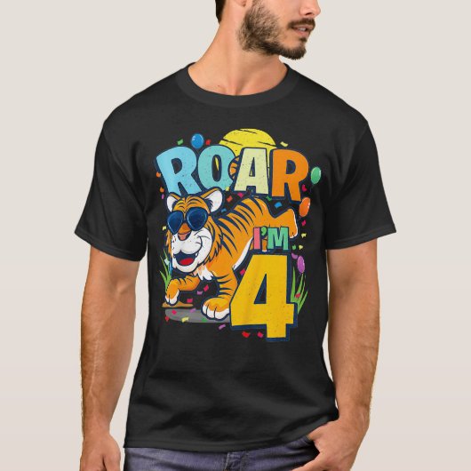 キッズ4th誕生日ROAR IM 4歳の男の子タイガー Tシャツ (正面)