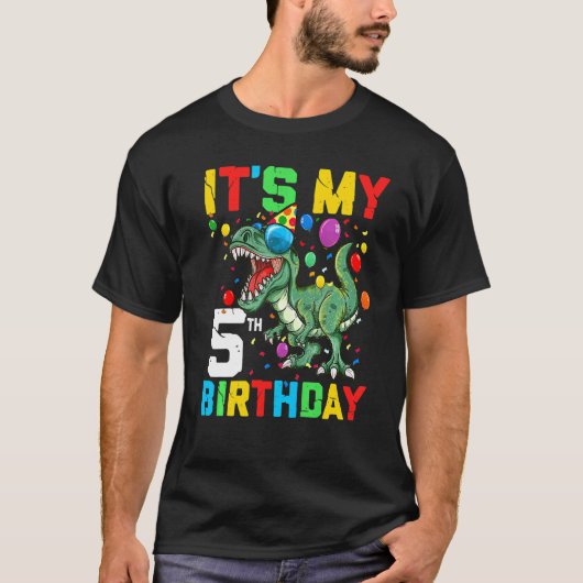 キッズ5年の恐竜それは私の5誕生日ハッピーレ Tシャツ (正面)