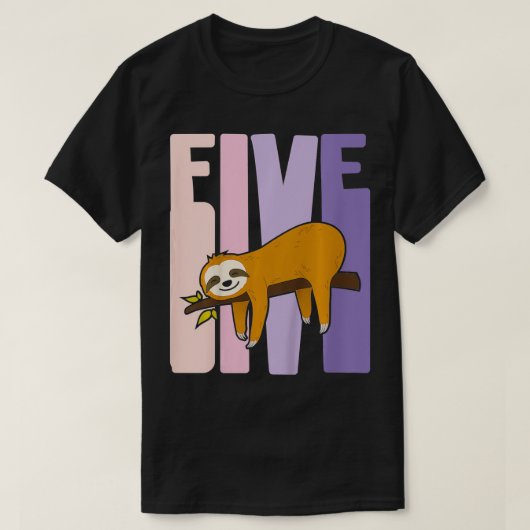 キッズ5歳かわいいナマケモノ誕生日ガール5th Day Tシャツ (デザイン正面)