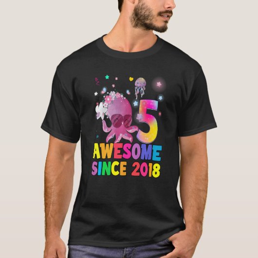 キッズ5歳ガールボーイ5th誕生日リトルオクト tシャツ (正面)