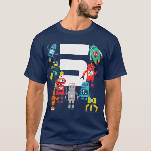 キッズ5歳ロボット誕生日ロボット科学 Tシャツ (正面)