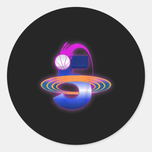 キッズ5歳宇宙バスケットボール5位誕生日部 ラウンドシール (正面)