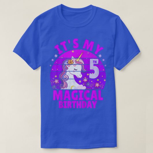 キッズ5歳誕生日ガールユニコーンパープルヴィント Tシャツ (デザイン正面)