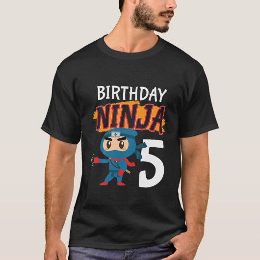 キッズ5歳5忍者誕生日ボーイズパーティーマート Tシャツ (正面)