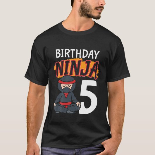 キッズ5歳5忍者誕生日ボーイズパーティーマート Tシャツ (正面)