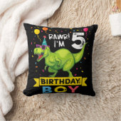 キッズ5歳5誕生日少年Tレックス恐竜 クッション (ブランケット)