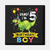 キッズ5歳5誕生日少年Tレックス恐竜 マグネット (正面)