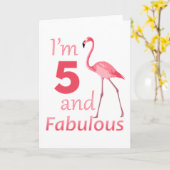 キッズ5誕生日カウトピンクフラミンゴ カード (黄色い花)