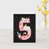 キッズ5誕生日ガールかわいい猫の衣装5歳 カード (黄色い花)