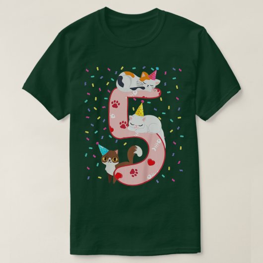 キッズ5誕生日ガールかわいい猫の衣装5歳 Tシャツ (デザイン正面)