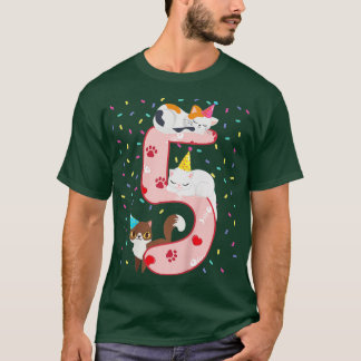 キッズ5誕生日ガールかわいい猫の衣装5歳 Tシャツ