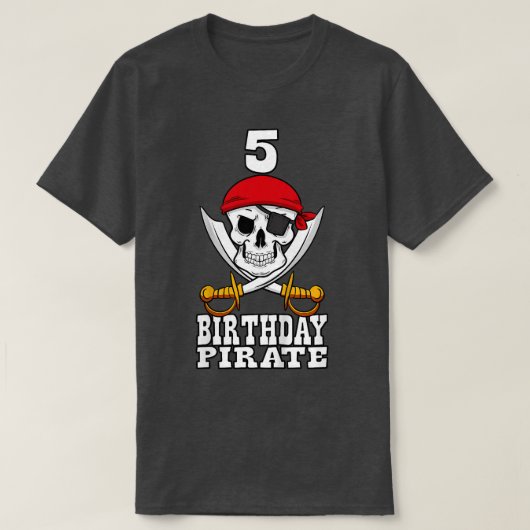 キッズ5誕生日海賊をテーマにした5thバースデーパーティーT Tシャツ (デザイン正面)