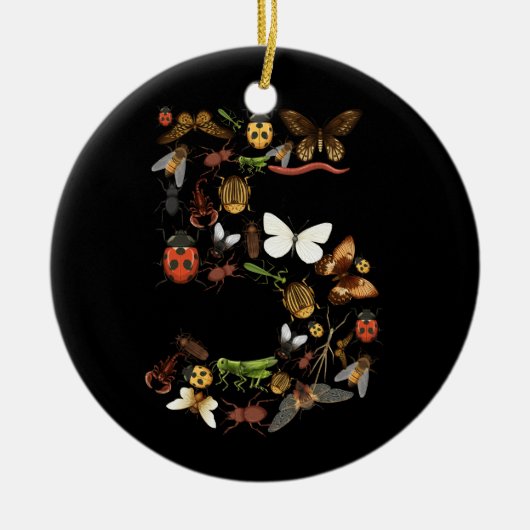 キッズ5誕生日虫カブトムシ男の子ガール セラミックオーナメント (正面)