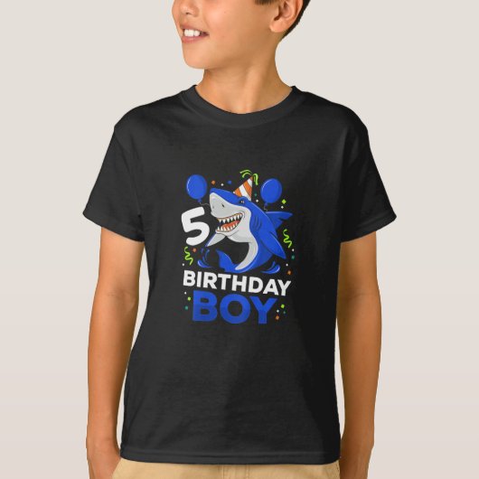 キッズ5誕生日・ボーイ・シャーク・海・テーマ・パーティー5  Tシャツ (正面)