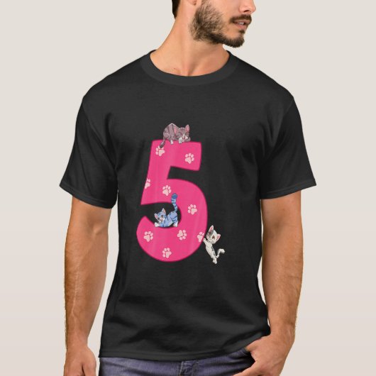 キッズ5h猫誕生日お祝い5歳の子猫B Tシャツ (正面)