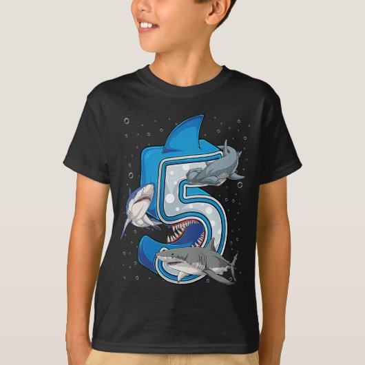 キッズ5th誕生日ボーイズシャーク5歳海 tシャツ (正面)