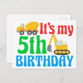 キッズ5th誕生日ボーイ建築車 ポストカード (正面/裏面)