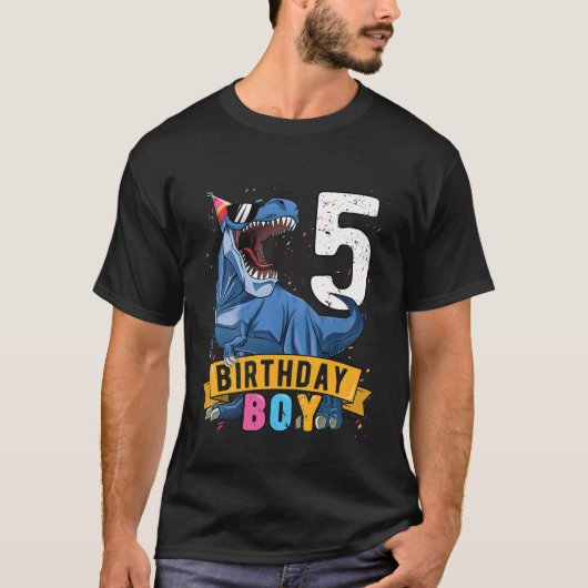 キッズ5th誕生日誕生日男の子Tレックス子供5年O Tシャツ (正面)