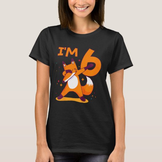 キッズ6歳アニマルダビングキツネ6誕生日 Tシャツ (正面)