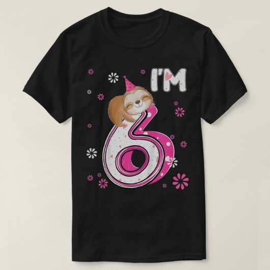 キッズ6歳スロース6誕生日ガールパーティーアニメーション Tシャツ (デザイン正面)