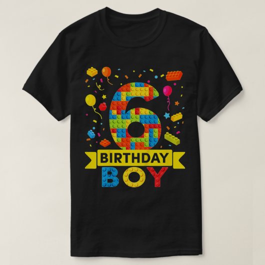 キッズ6歳建物ブロック6th誕生日少年 tシャツ (デザイン正面)