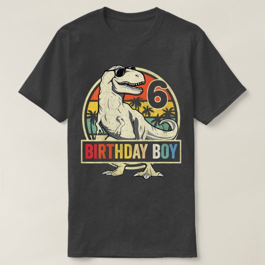 キッズ6歳6誕生日少年レックス恐竜 Tシャツ (デザイン正面)