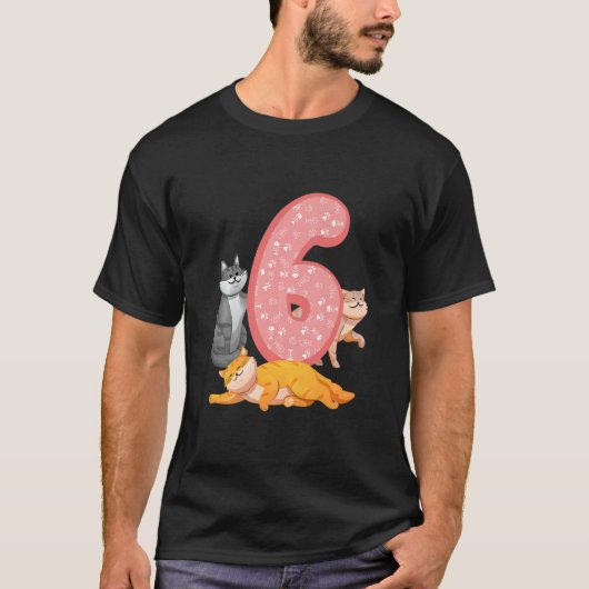 キッズ6誕生日ピンク猫をテーマにした猫の手の誕生 Tシャツ (正面)