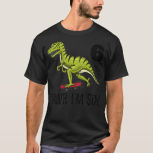 キッズ6誕生日恐竜スケートボード Tシャツ