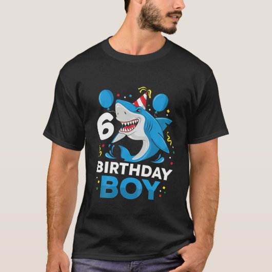 キッズ6th誕生日ボーイシャーク海テーマパーティー6 Ye Tシャツ (正面)