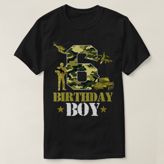 キッズ6th誕生日軍隊をテーマにした迷彩柄ボーイズ6年 tシャツ (デザイン正面)