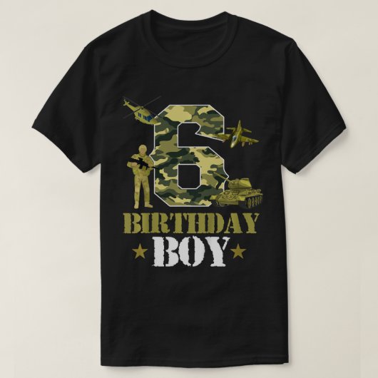 キッズ6th誕生日軍隊をテーマにした迷彩柄ボーイズ6年 tシャツ (デザイン正面)