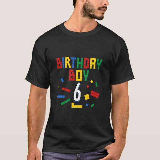 キッズ6th誕生日6歳ボーイズブロック建物 tシャツ (正面)