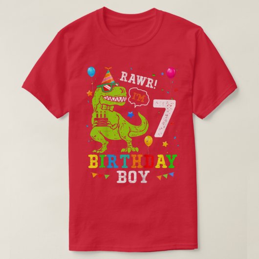 キッズ7年オールドシャツ7誕生日少年Tレックスディノス Tシャツ (デザイン正面)