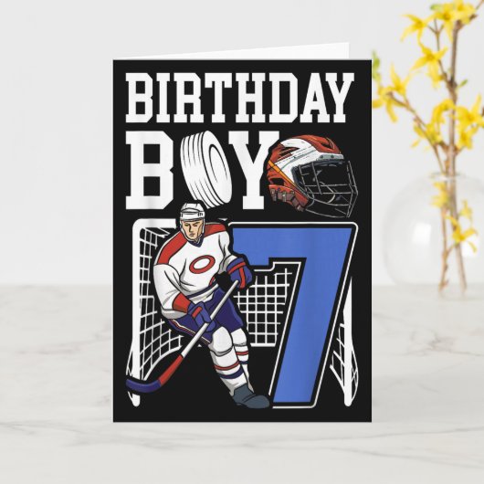 キッズ7歳アイスホッケーをテーマにした誕生日パーティー7 カード (黄色い花)