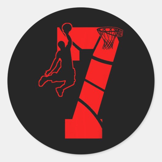 キッズ7歳7thバスケットボール誕生日PartyTheme ラウンドシール (正面)