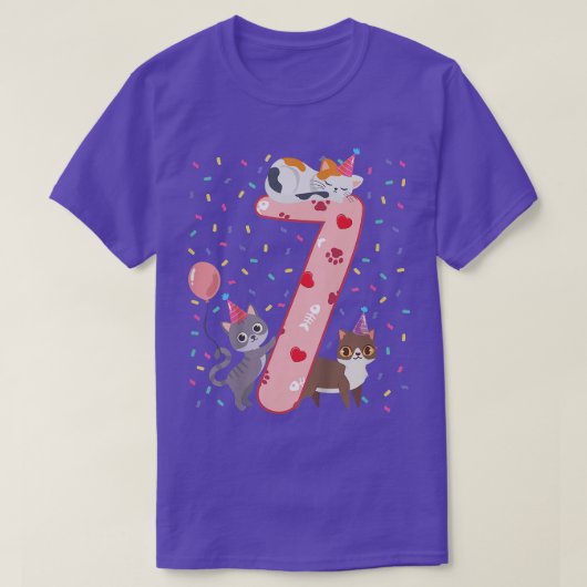キッズ7誕生日ガールかわいい猫の衣装7歳 Tシャツ (デザイン正面)