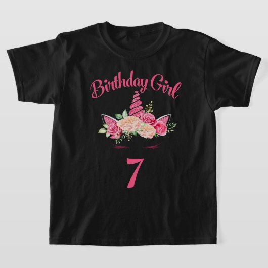 キッズ7誕生日ガールユニコーンシャツ7誕生日 Tシャツ (レイダウン)