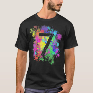 キッズ7誕生日絵を描ススプラッシュ(ばちゃばちゃ)跳ねるカラフル Tシャツ