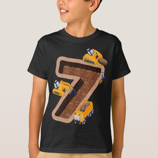 キッズ7th誕生日ボーイ建築掘削機の日 tシャツ (正面)