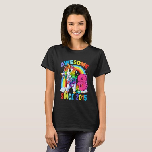 キッズ8歳の女の子10代ダビングUnicorn 8th B Tシャツ (正面フル)