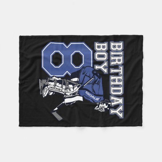 キッズ8歳アイスホッケーゴアリーをテーマにした誕生日 フリースブランケット (正面(横))